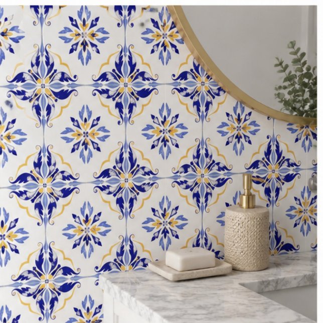 Blue Star Elegant Floral Mosaic  Mediterranean  Kakelplatta (Skapare uppladdad)