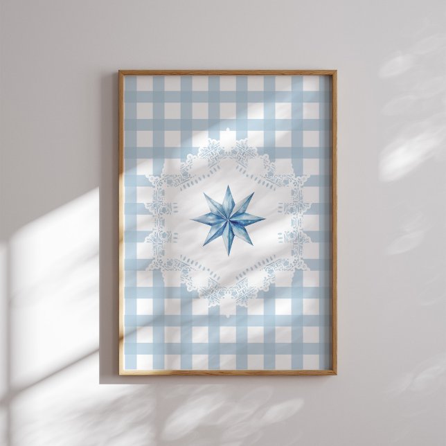 Blue Star Gingham-julgranen Poster (Skapare uppladdad)