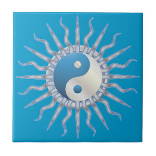 Blue Starburst Yin Yang Kakelplatta