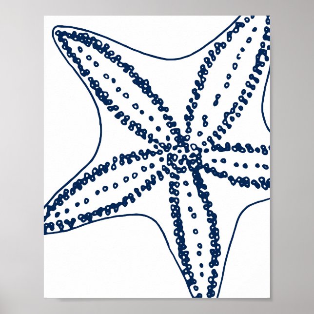 Blue Starfish Coastal Line Art Poster (Framsidan)