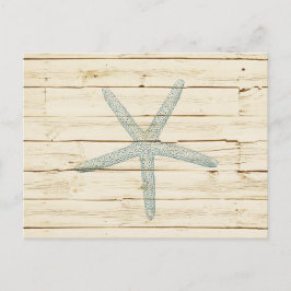 Blue Starfish Faux Cream Wood Beach Vykort
