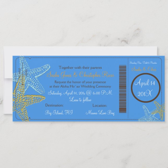 BLUE STARFISH WEDING INVITATIONS INBJUDNINGAR (Framsida)