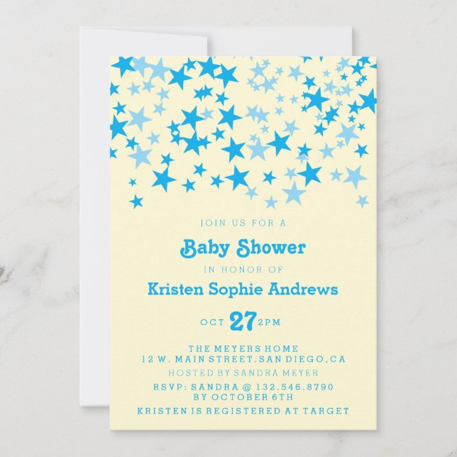 Blue Stars Baby Shower Sprinkle Inbjudningar (Framsida)