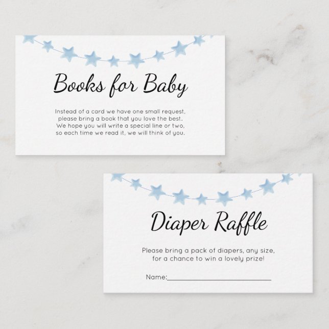 Blue Stars Bokar för Baby Diaper Raffle Tilläggskort (Fram/baksida)