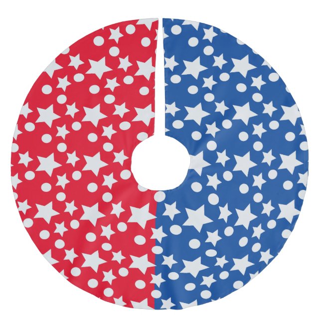Blue Stars Fjärde juli Patriotic Red Mönster Julgransmatta Borstad Polyester (Framsidan)