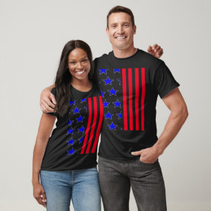 Blue Stars Lodrät Rand Patriotic T-Shirt s