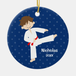 Blue Stars Red Bälte Taekwondo Boy Personlig Julgransprydnad Keramik