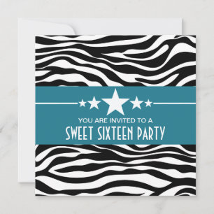 Blue Stars Zebra tryck Sweet 16 Inbjudan