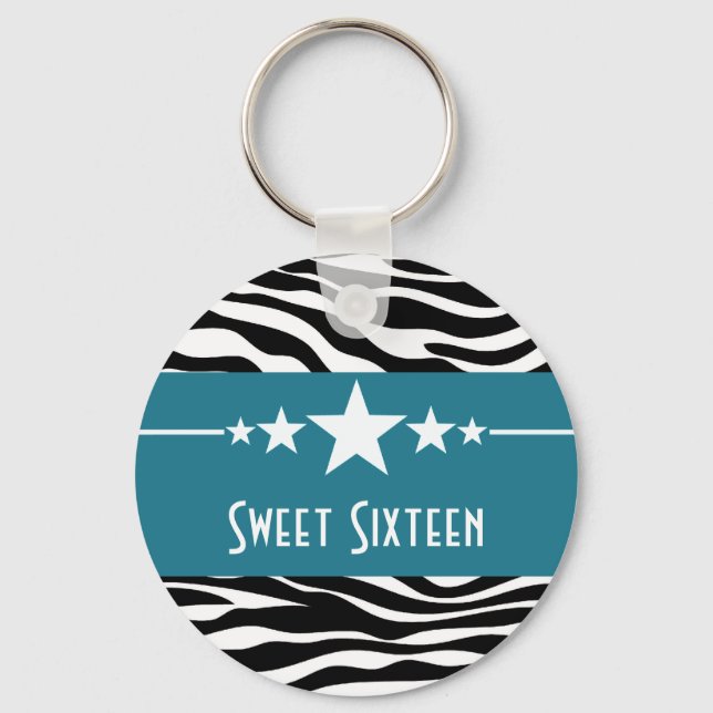 Blue Stars Zebra tryck Sweet 16 Keychain Nyckelring (Framsida)