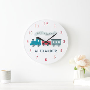 Blue Steam Tåg Kids Boy Nursery Clock Stor Klocka