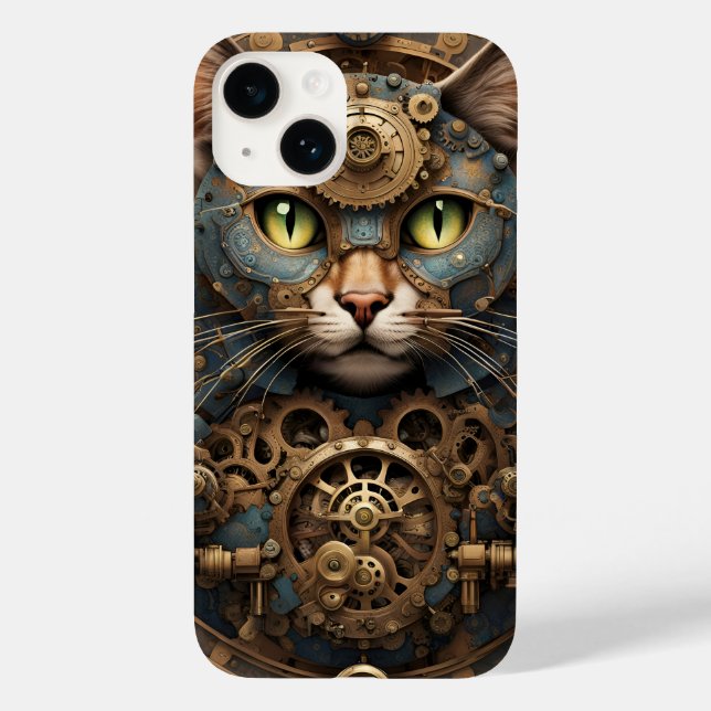 Blue steampunk cat AI art Fodral-Mate iPhone 14 Fo (Baksida)