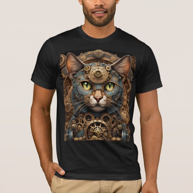 Blue steampunk cat AI art T-Shirt (Framsida)