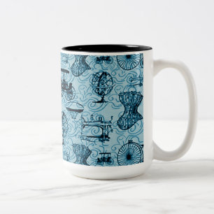 Blue Steampunk Mönster Coffee Mugg