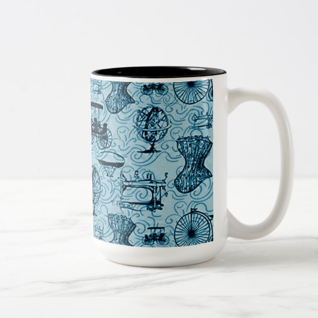 Blue Steampunk Mönster Coffee Mugg (Höger)