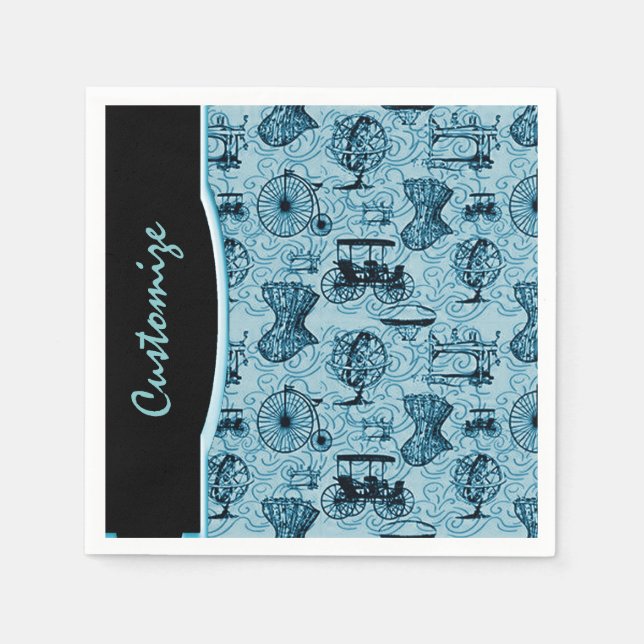 Blue Steampunk Mönster Napkins Pappersservett (Framsidan)