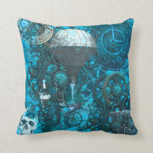 Blue Steampunk Pillow Cushion