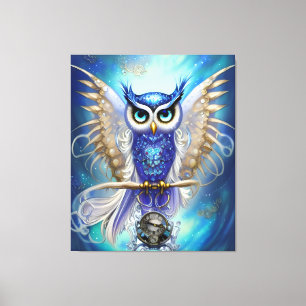 Blue Steampunk Uggla Canvastryck
