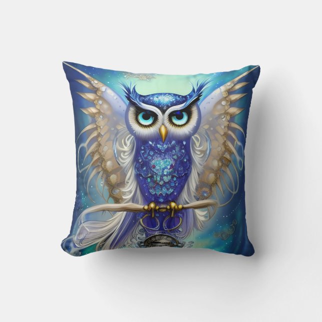 Blue Steampunk Uggla Kudde (Framsida)