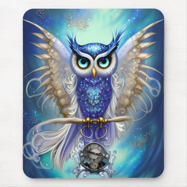 Blue Steampunk Uggla Musmatta (Framsidan)