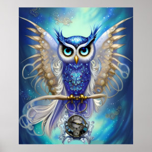 Blue Steampunk Uggla Poster