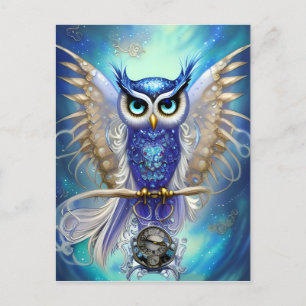 Blue Steampunk Uggla Vykort
