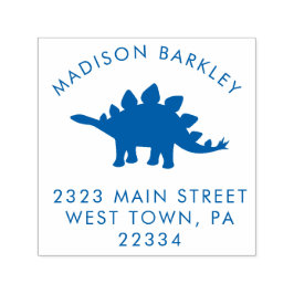 Blue Stegosaurus Dinosaur Cute Kid Returadress Självfärgande Stämpel