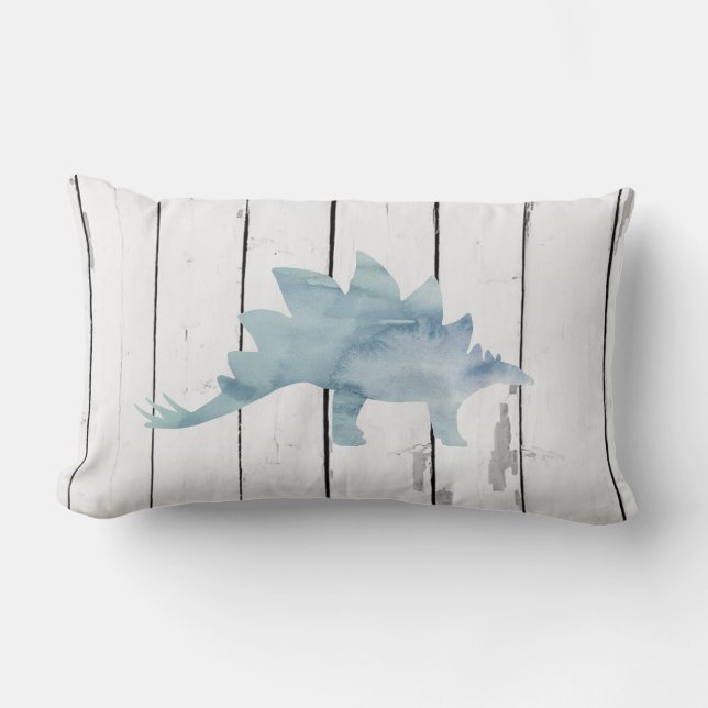 Blue Stegosaurus Dinosaur Shiplap Rustic Decor Lumbarkudde (Framsida)