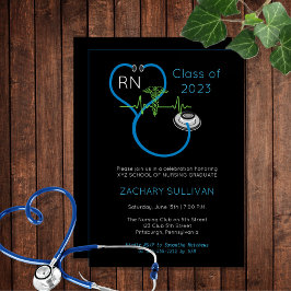 Blue Stethoscope EKG Nursing Studentfest Inbjudningar