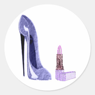Blue Stiletto Shoe och Lipstick Runt Klistermärke