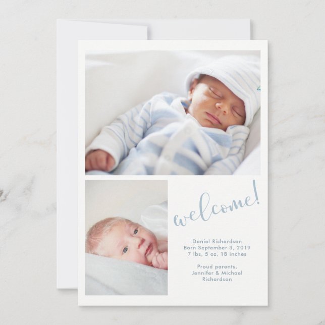 Blue Stollig | Födelsemeddelande om foto Baby Meddelande (Framsida)