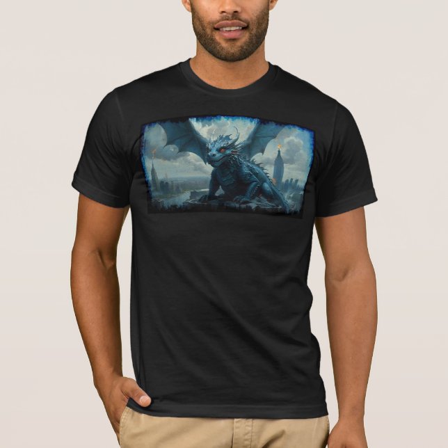 Blue Stone Dragon Visits New York T Shirt (Framsida)