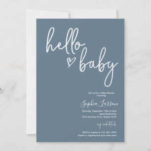 Blue Stone Minimalist Modern Boho Baby Shower Inbjudningar