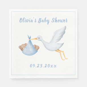 Blue Stork Baby Bear Boy Shower Pappersservett