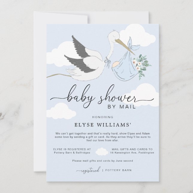 Blue Stork Baby Shower by Mail-inbjudan Inbjudningar (Framsida)