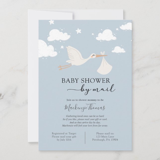 Blue Stork Baby Shower by Mail Inbjudningar (Framsida)