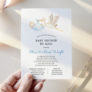 Blue Stork Baby Shower by Mail Inbjudningar