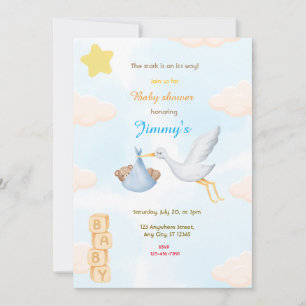 Blue Stork Baby Shower Inbjudningar