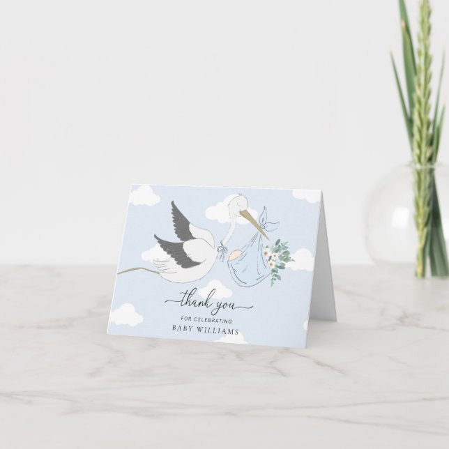 Blue Stork Baby Shower Tack Kort (Framsida)