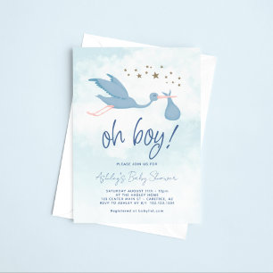 Blue Stork Boy Shower Inbjudningar