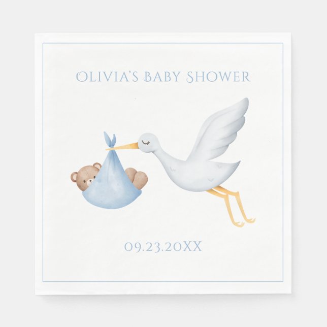 Blue Stork Boy Shower Pappersservett (Framsidan)