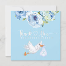 Blue Stork Monogram Blommigt Baby Shower Tack