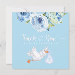 Blue Stork Monogram Blommigt Baby Shower Tack Kort