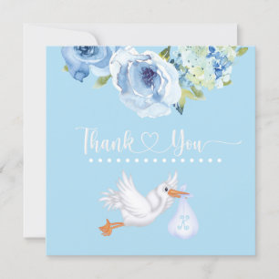 Blue Stork Monogram Blommigt Baby Shower Tack Kort