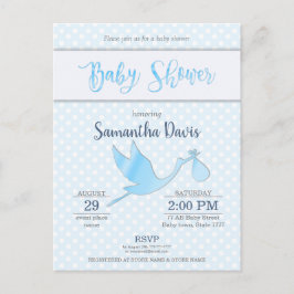 Blue Stork Pojke Baby Shower Inbjudan Vykort