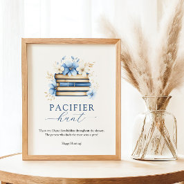 Blue Storybook Baby Show Pacifier Hunt Game Sign Poster