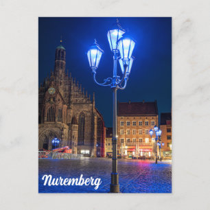 Blue street ljus i Nürnberg, Tyskland Vykort
