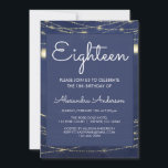 Blue String Light Mason Burk 18:e födelsedagen Inbjudningar<br><div class="desc">Royal Blue och Guld String Light Mason Burk artonde Födelsedagsfest inbjudan för en artonde födelsedagsfest firande. Inbjudan är perfekt för en natt under natten himmel Mason Burk på String Ljus Exdoor och 18 (18) Födelsedagsfest. Kontakta designern om du vill ha anpassade matchande objekt.</div>