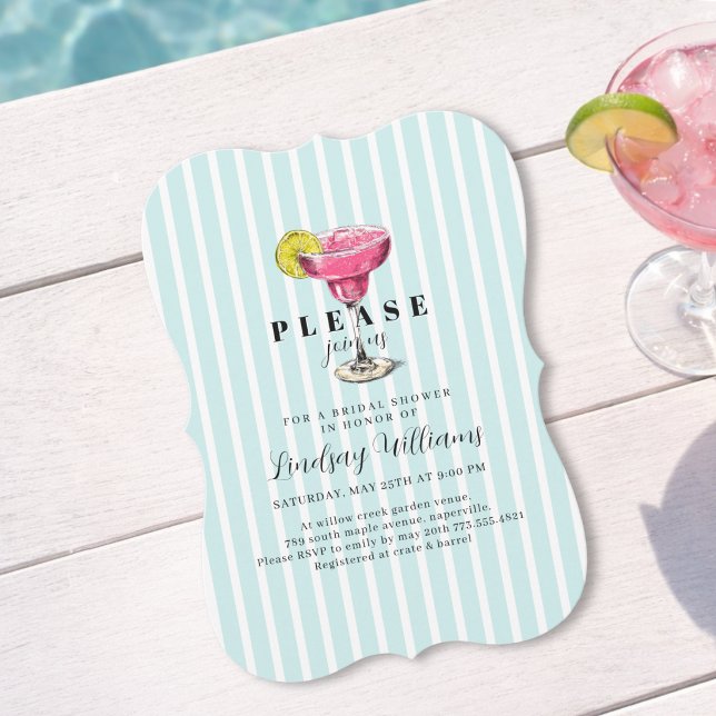 Blue Stripe Cocktail Bröllopsfest för bruden Inbjudningar (Blue Stripe Cocktail Bridal Shower Party Invitation)