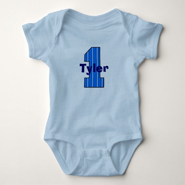 Blue Stripe First Birthday Boy Shirt T (Framsida)