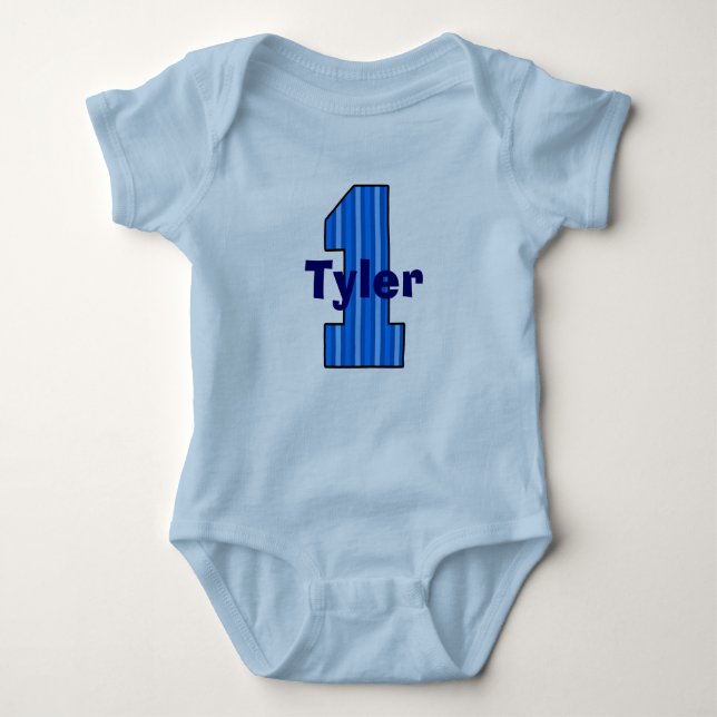 Blue Stripe First Birthday Boy Shirt T Shirt (Framsida)